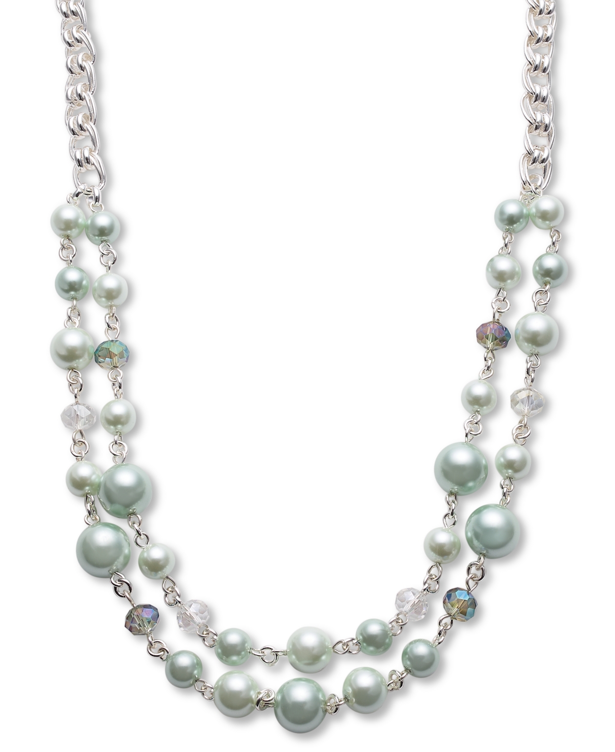 Silver-Tone Beaded Layered Necklace, 18" + 2" extender, Created for Macy's - Green