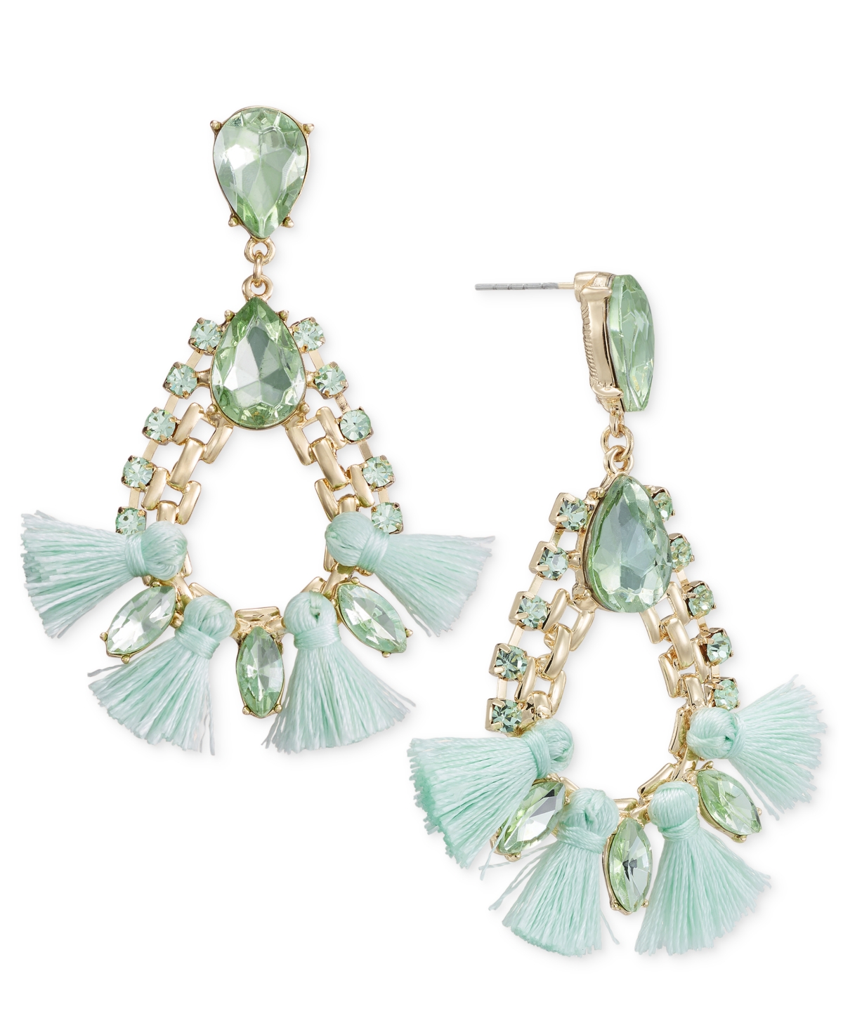 Shop Inc International Concepts Crystal & Tassel Open Drop Earrings, Created For Macy's In Green