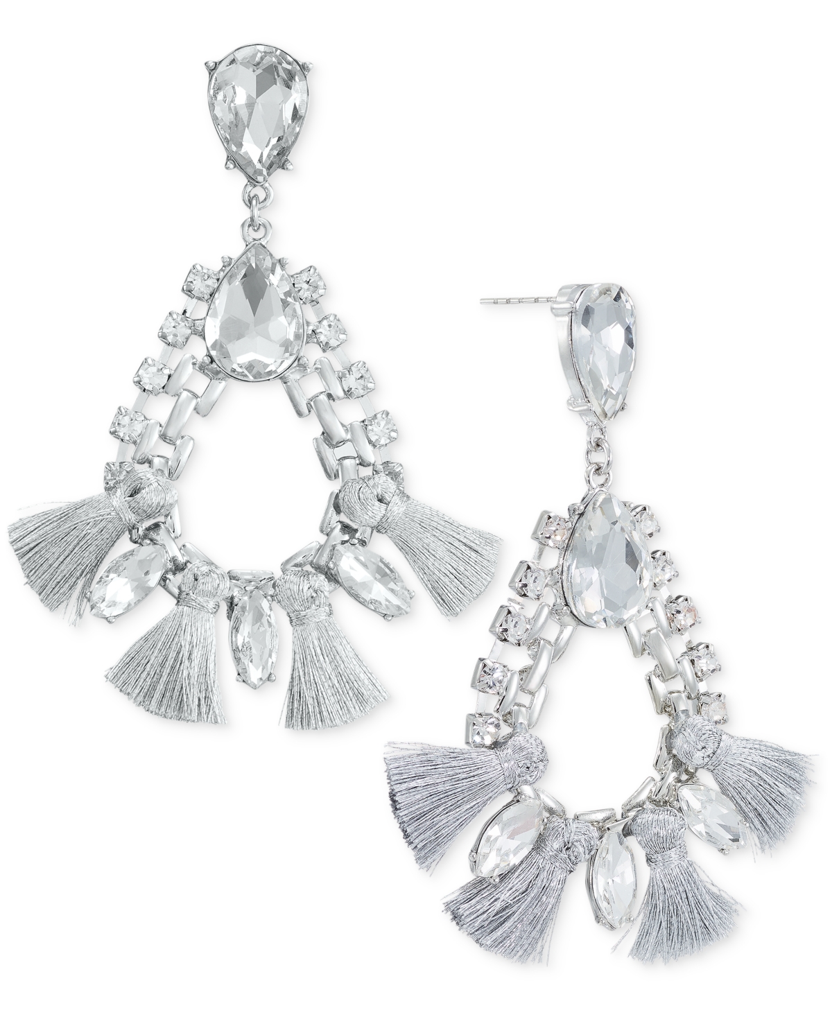 Crystal & Tassel Open Drop Earrings, Created for Macy's - Silver