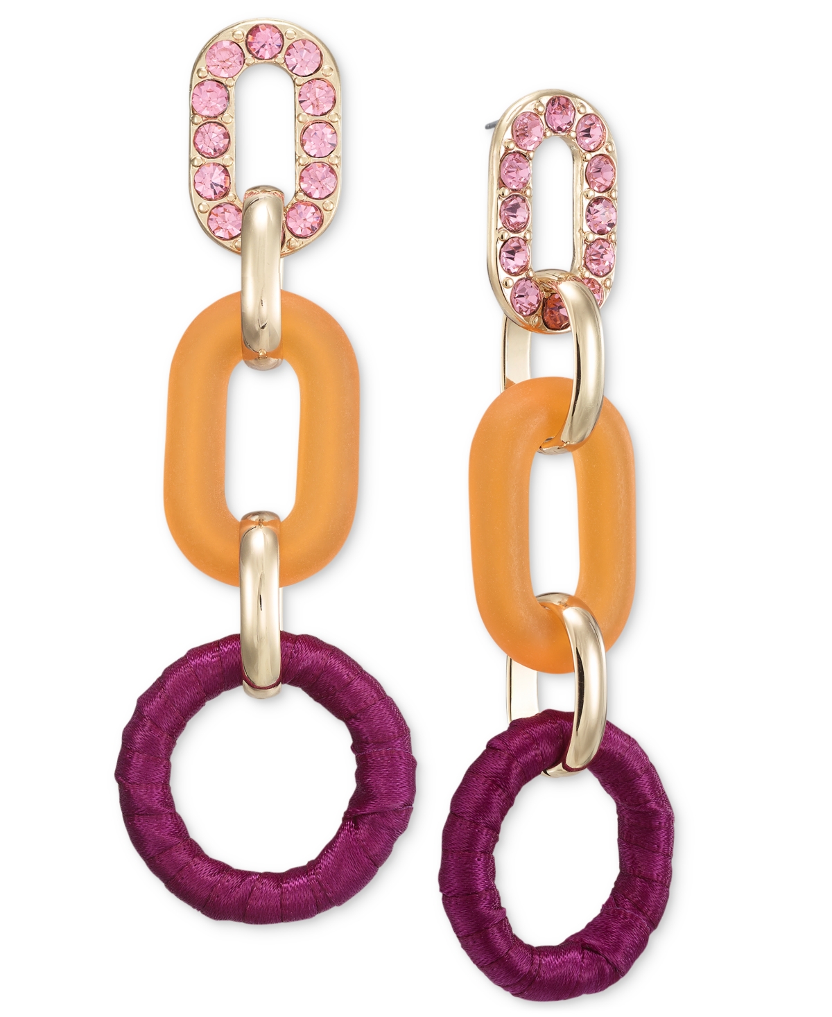 Gold-Tone Pave, Color & Ribbon-Wrapped Chain Link Statement Earrings, Created for Macy's - Pink