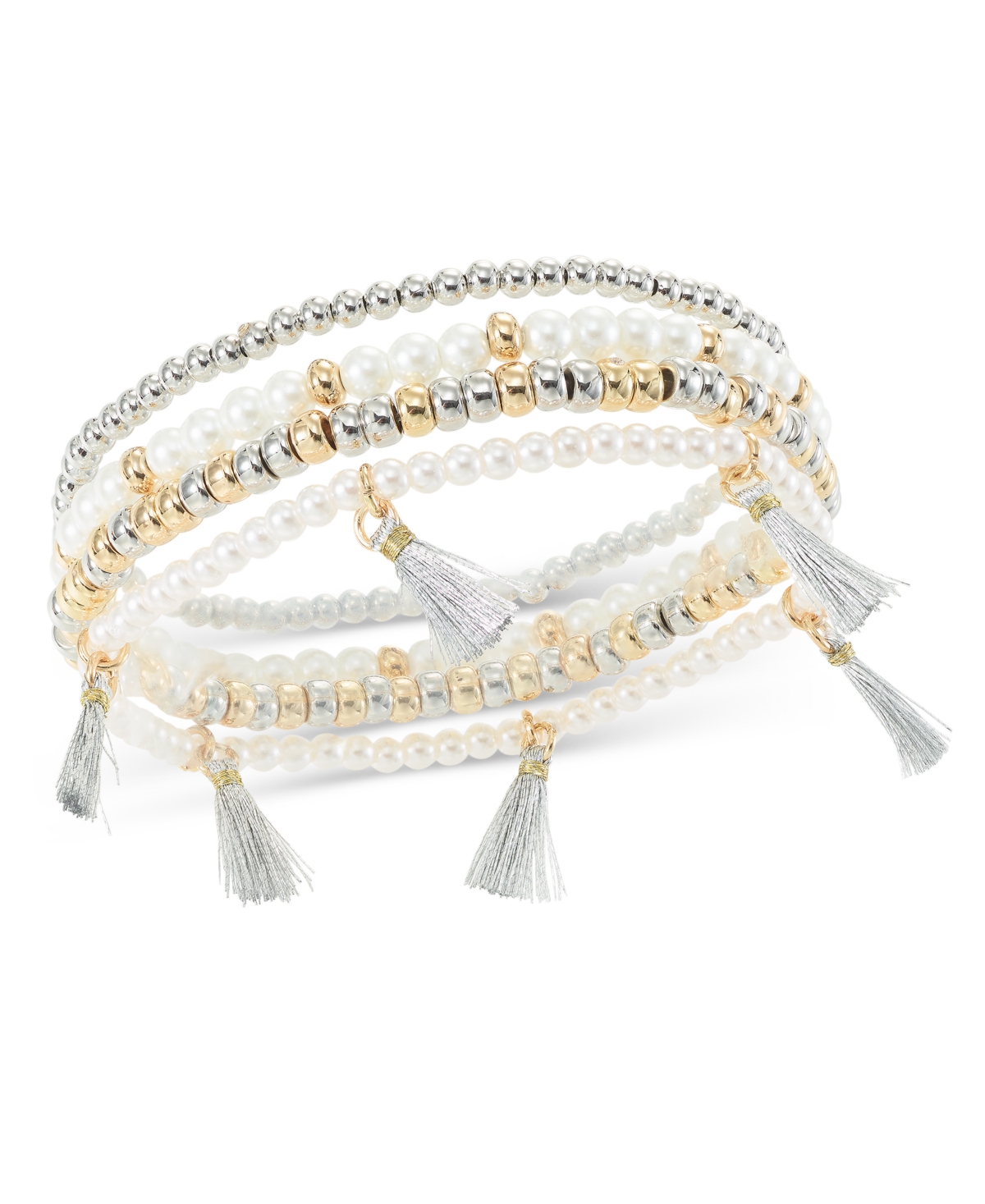 Shop On 34th 4-pc. Set Bead, Imitation Pearl & Tassel Stretch Bracelets, Created For Macy's In Two Tone