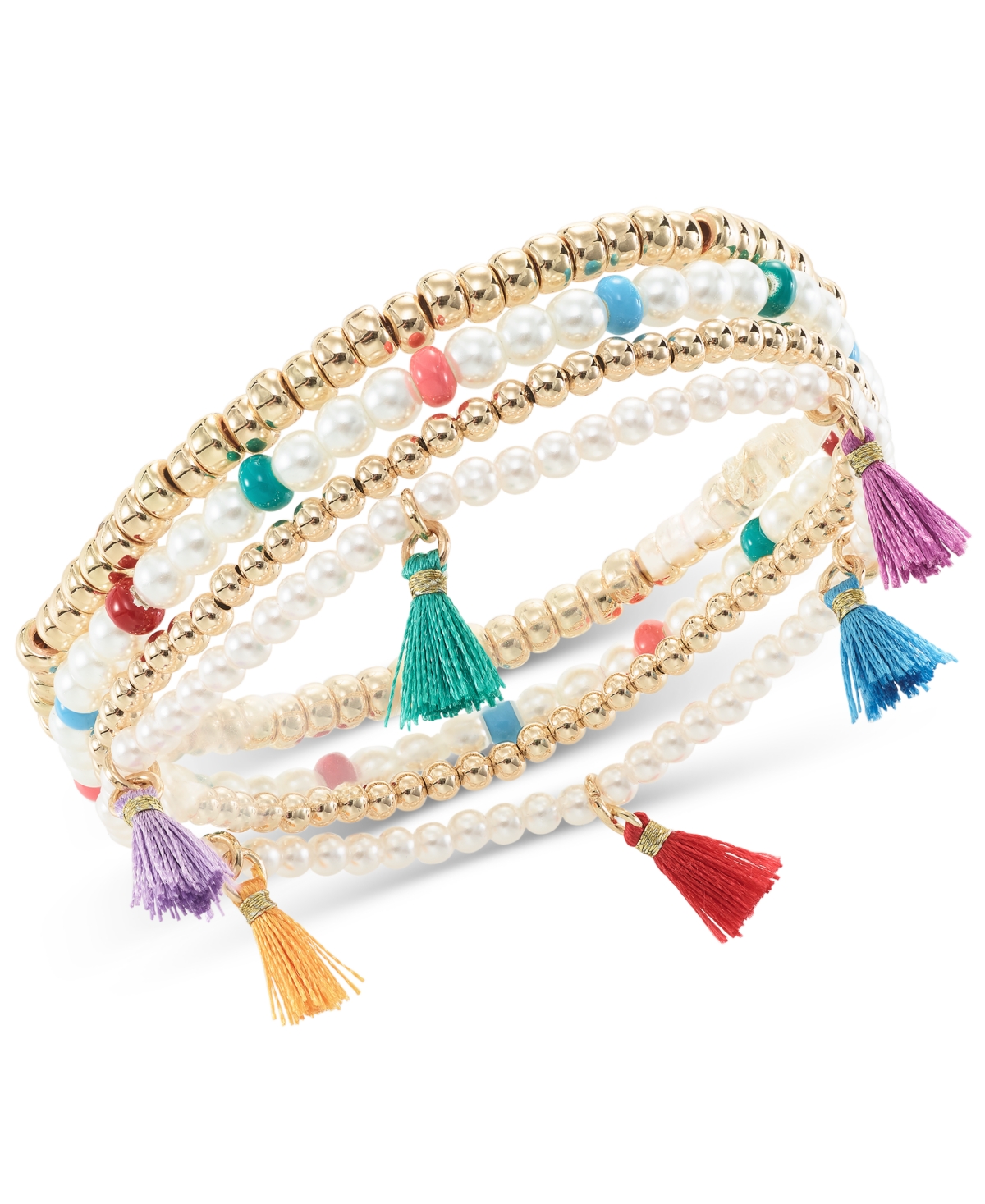 Shop On 34th 4-pc. Set Bead, Imitation Pearl & Tassel Stretch Bracelets, Created For Macy's In Gold