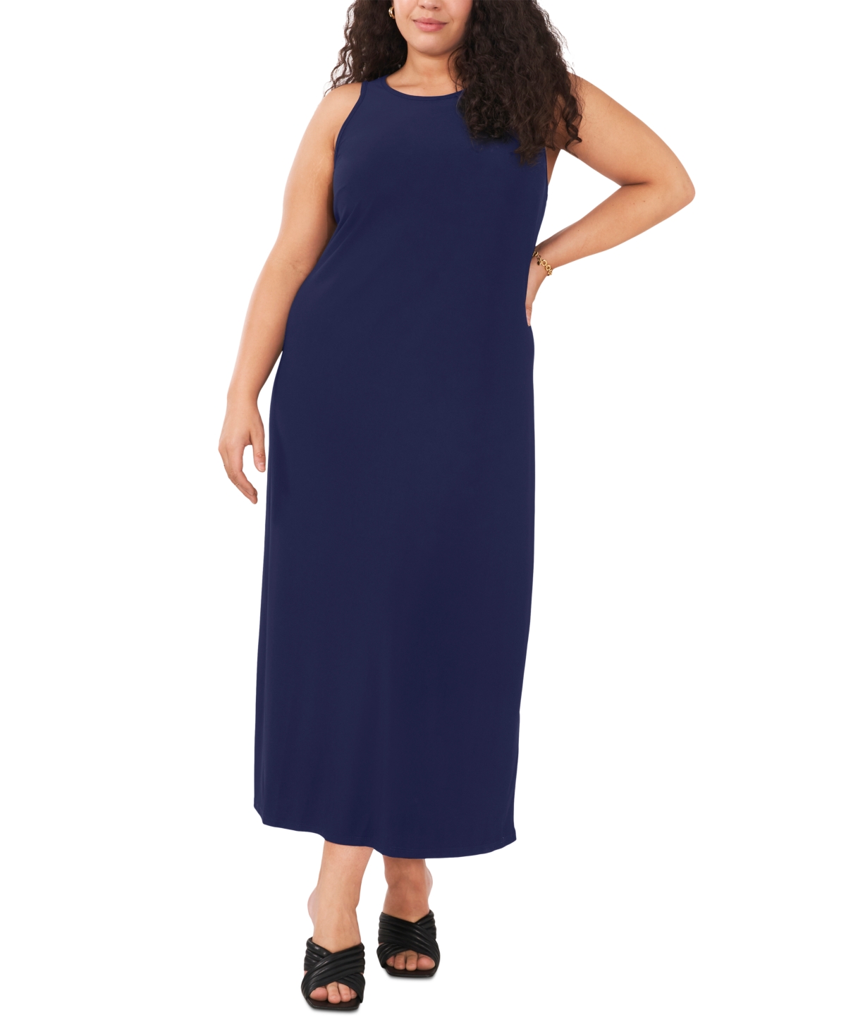 Shop Vince Camuto Plus Size Back Keyhole Sleeveless Dress In Classic Navy