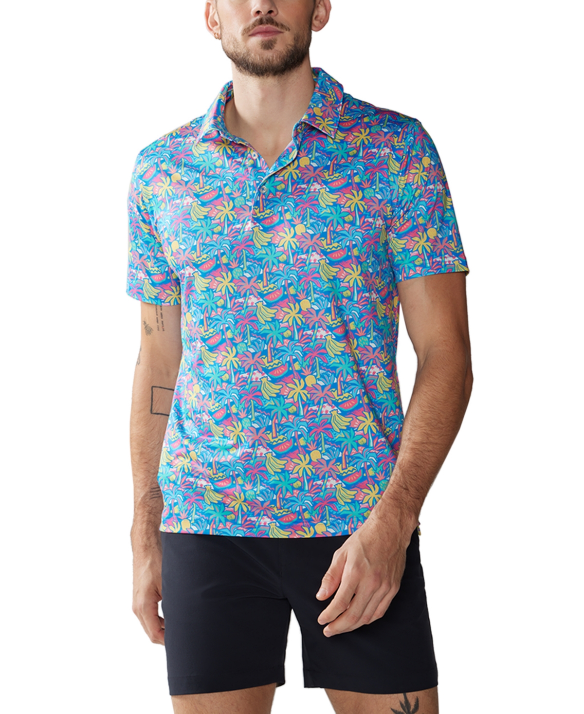Shop Chubbies Men's The Tropical Bunch Performance Polo 2.0 In Bright Blu