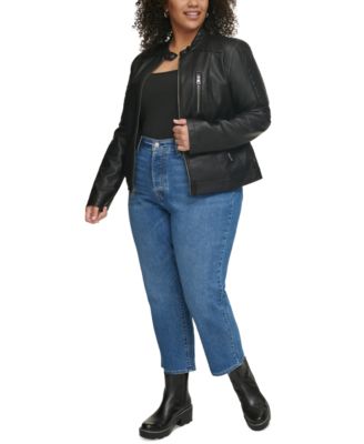 Plus Size Faux Leather Motocross Racer Jacket