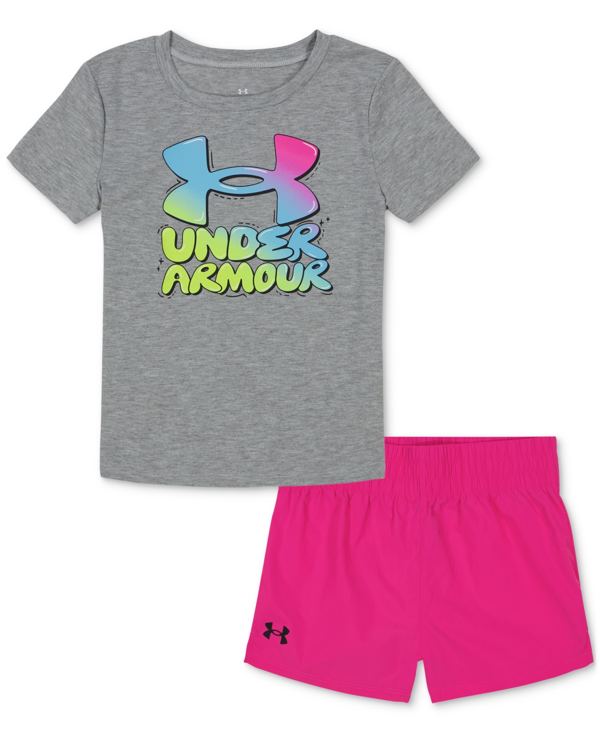 Under Armour Kids' Toddler & Little Girls Core Bubbly T-shirt & Shorts, 2 Piece Set In Mod Gray