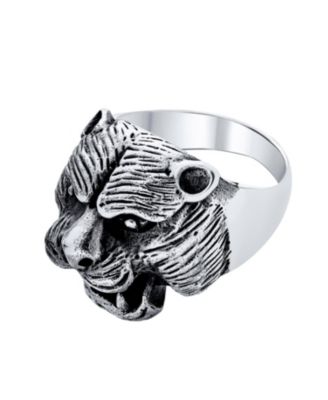 Hunter Animal Norse Viking Warrior Statement Signet Fierce Roaring 3D Big Bear Head Ring Oxidized .925 Sterling Silver