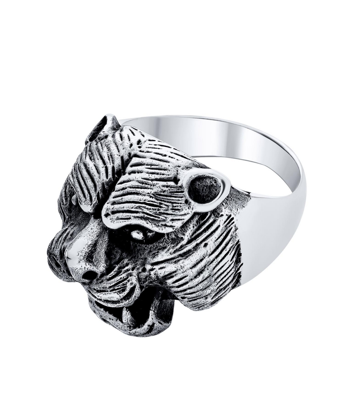 Bling Jewelry Hunter Animal Norse Viking Warrior Statement Signet Fierce Roaring 3D Big Bear Head Ring For Men Oxidized .925 Sterling- Silver