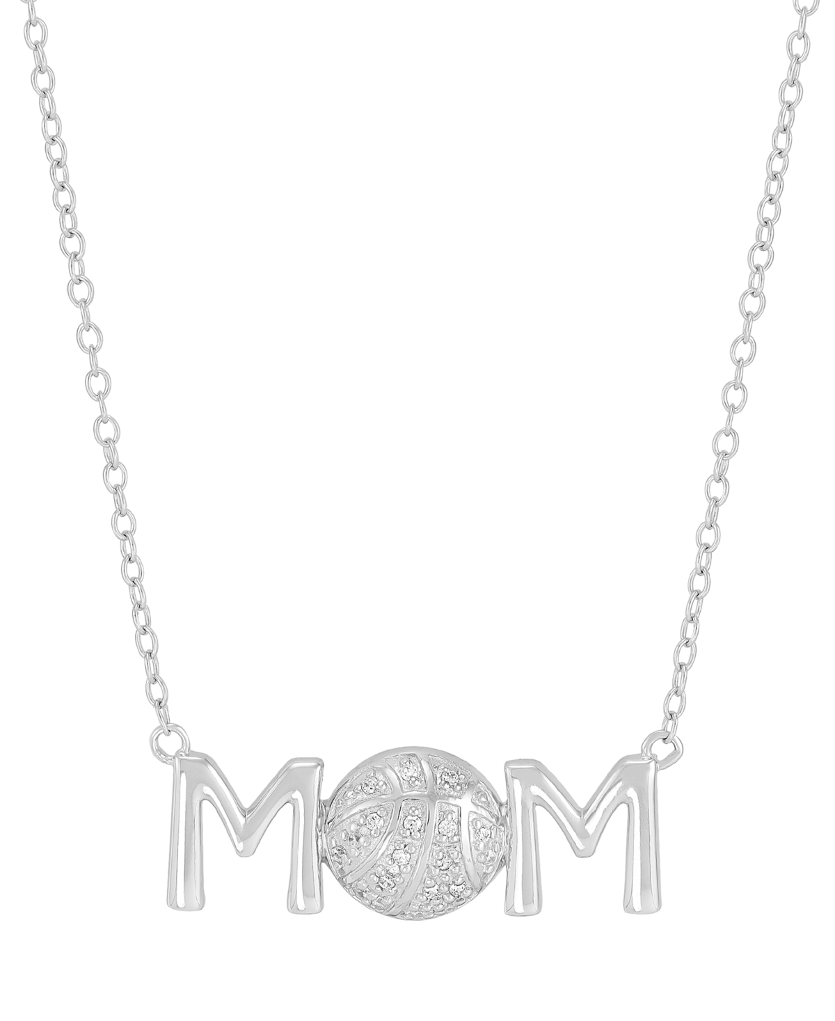 Shop Macy's Diamond Basketball Mom Pendant Necklace (1/20 Ct. T.w.) In Sterling Silver Or 14k Gold-plated Sterli