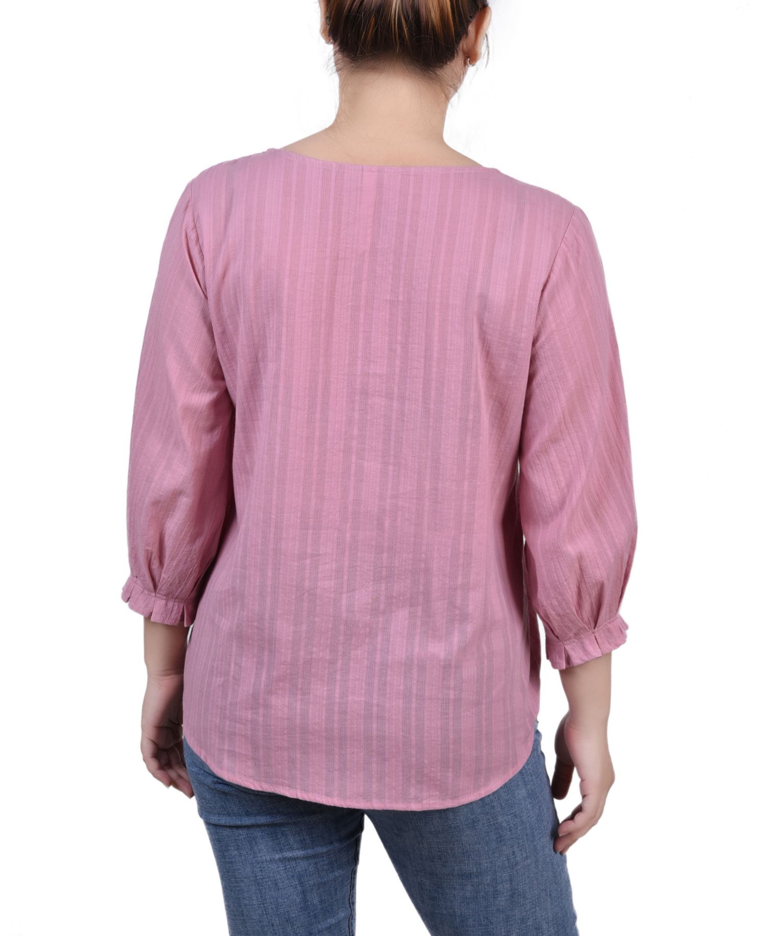 Women's 3/4 Sleeve Button Placket Jacquard Blouse