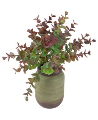 10" Two-Toned Spring Eucalyptus Leaves Artificial Plant in Ceramic Pot