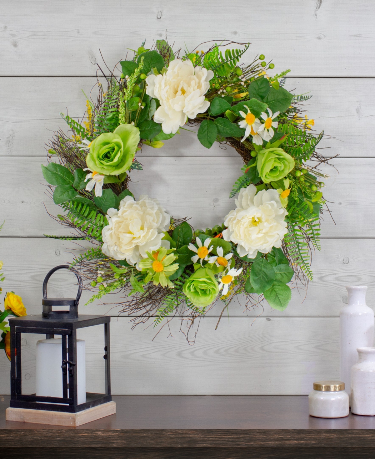 Northlight Mixed Floral Artificial Spring Wreath, 22" In Green