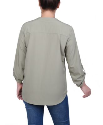 Women's Roll Tab Sleeve Blouse with Pockets