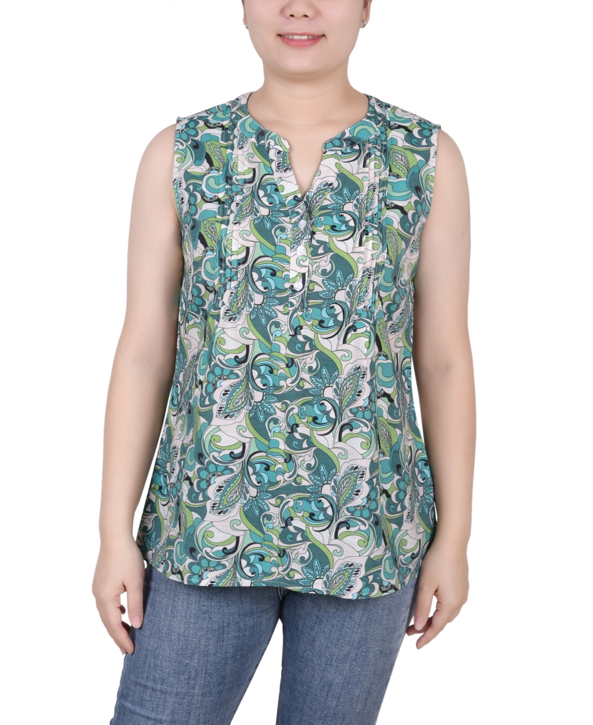 Ny Collection Women's Sleeveless Pintucked Blouse In Green