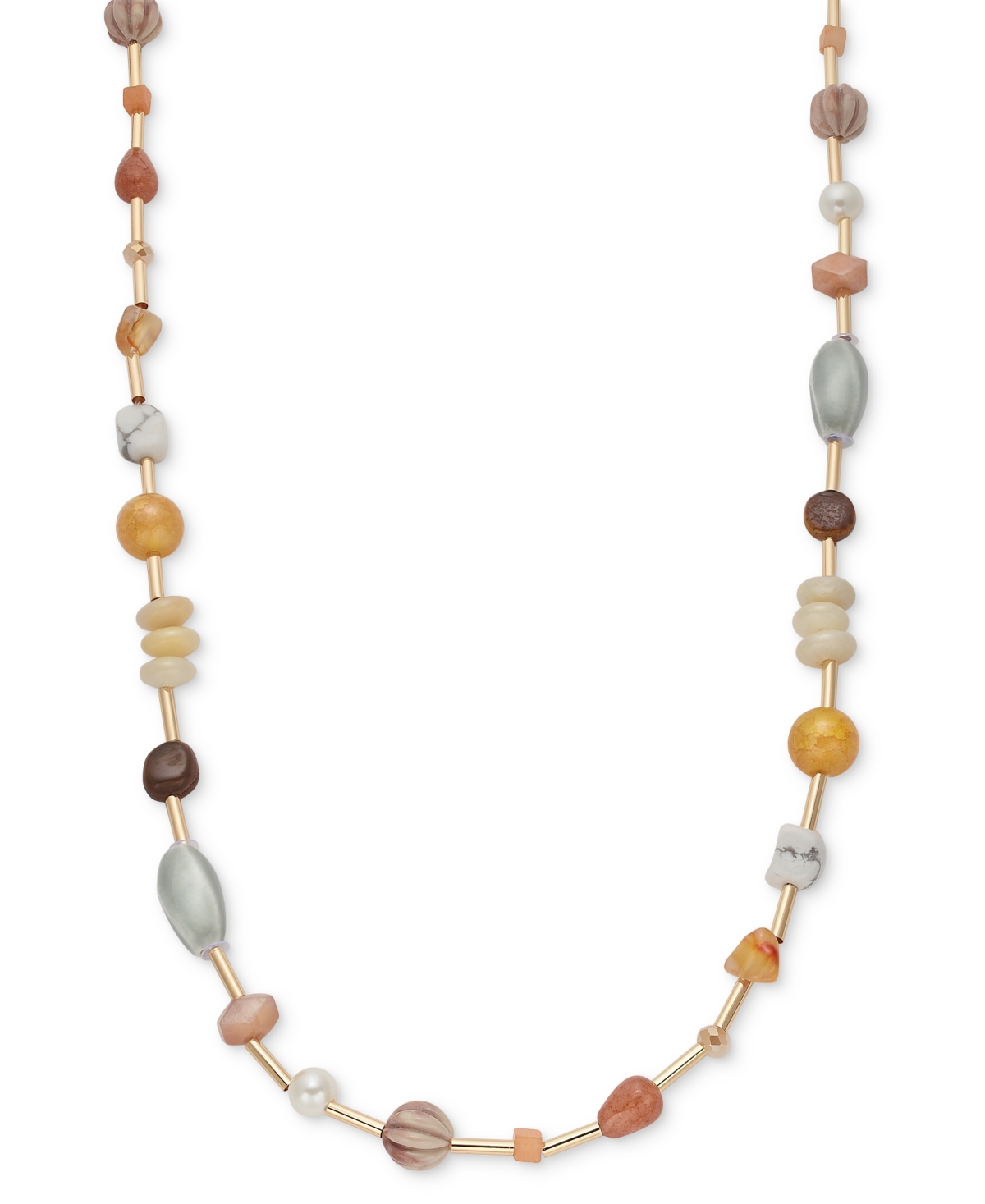 Gold-Tone Multi Bead Station Long Necklace, 42" + 3" extender, Created for Macy's - Brown