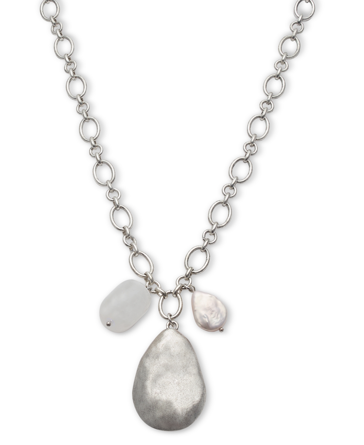 Style & Co Hammered Teardrop & Freshwater Pearl Pendant Necklace, + extender, Created for Macy's