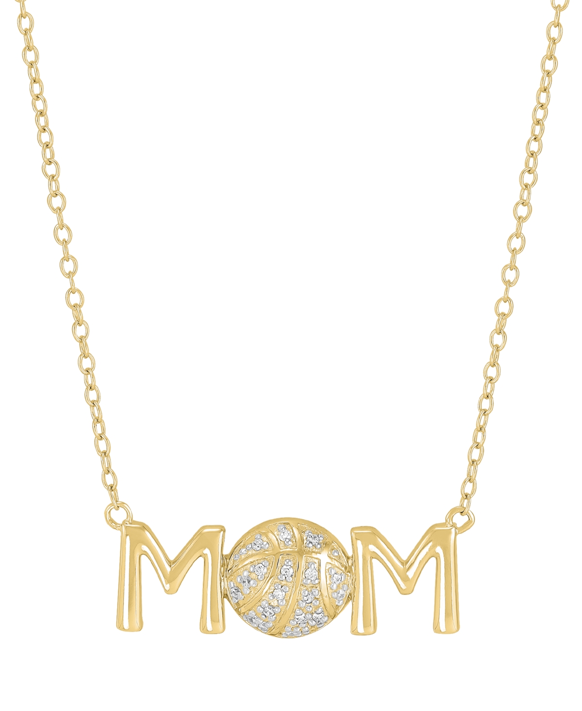 Diamond Basketball Mom Pendant Necklace (1/20 ct. t.w.) in Sterling Silver or 14k Gold-Plated Sterling Silver, 16" + 2" extender - Gold-Plated Sterlin