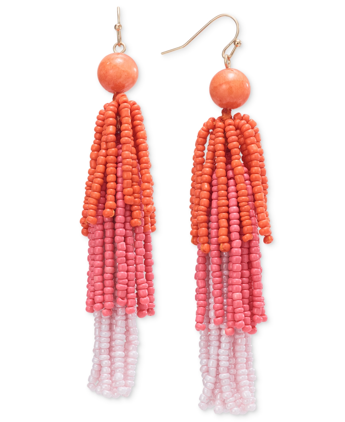 Shop Style & Co Tonal Stone & Beaded Fringe Chandelier Earrings, Created For Macy's In Coral