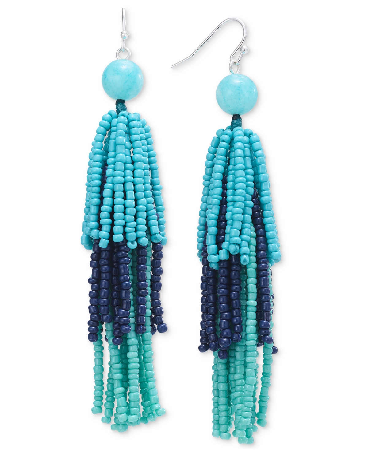 Shop Style & Co Tonal Stone & Beaded Fringe Chandelier Earrings, Created For Macy's In Blue