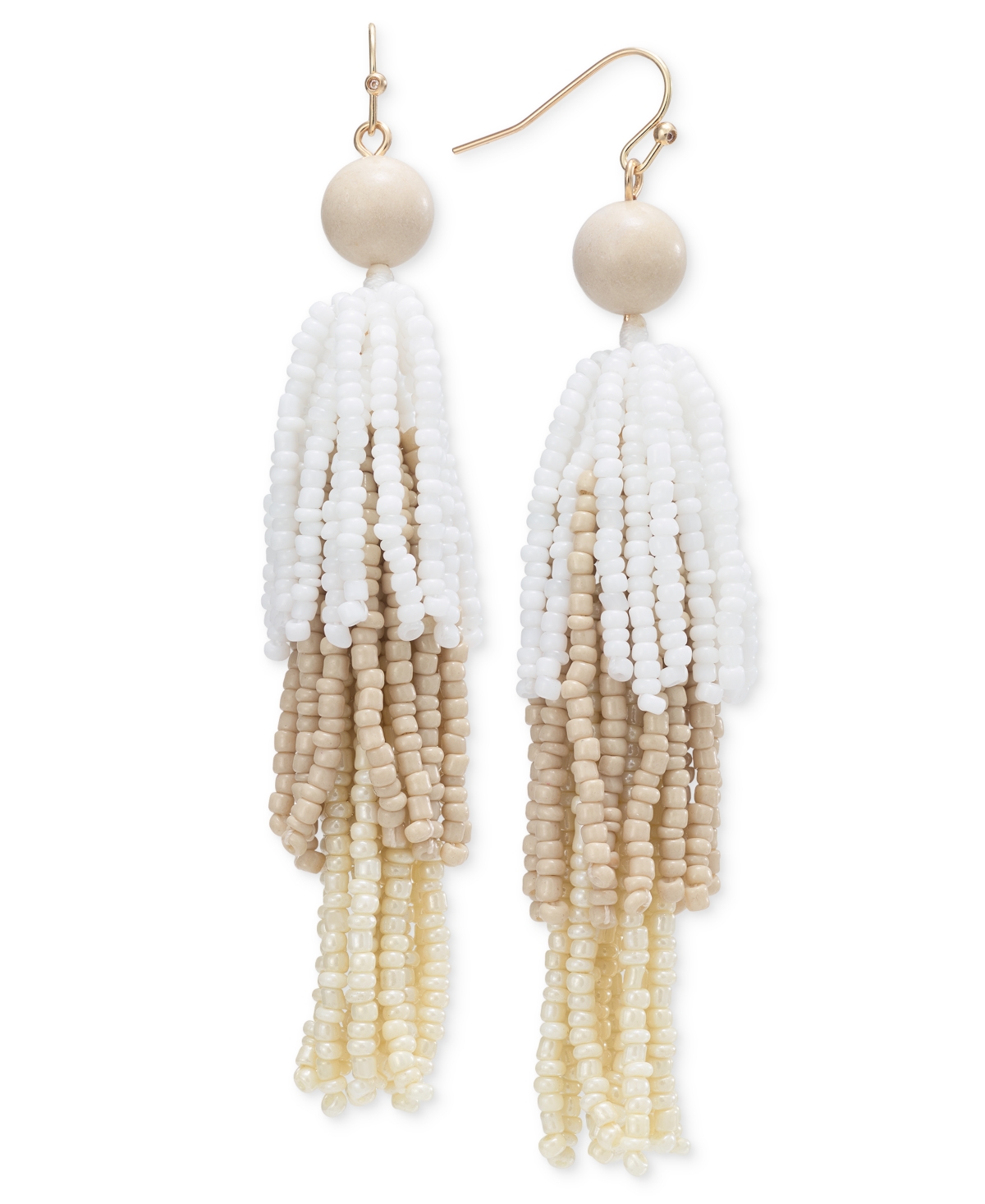 Shop Style & Co Tonal Stone & Beaded Fringe Chandelier Earrings, Created For Macy's In White