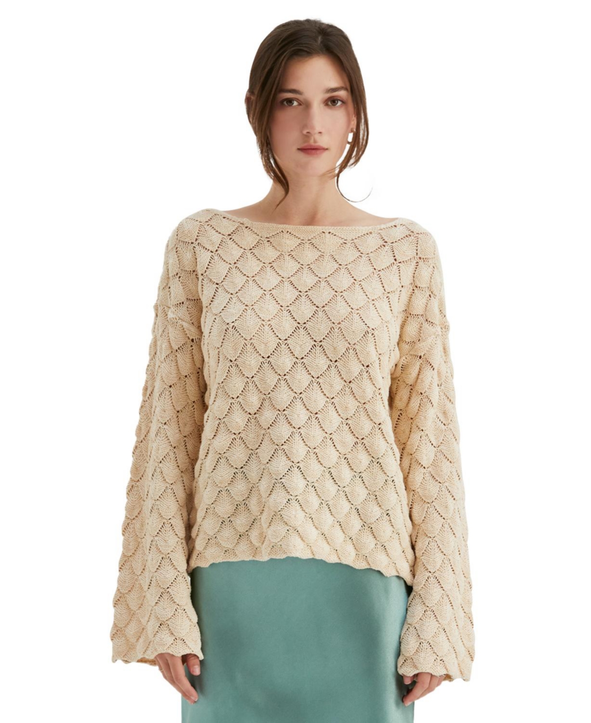 Women's Attina Crochet Sweater Top - Natural + cream