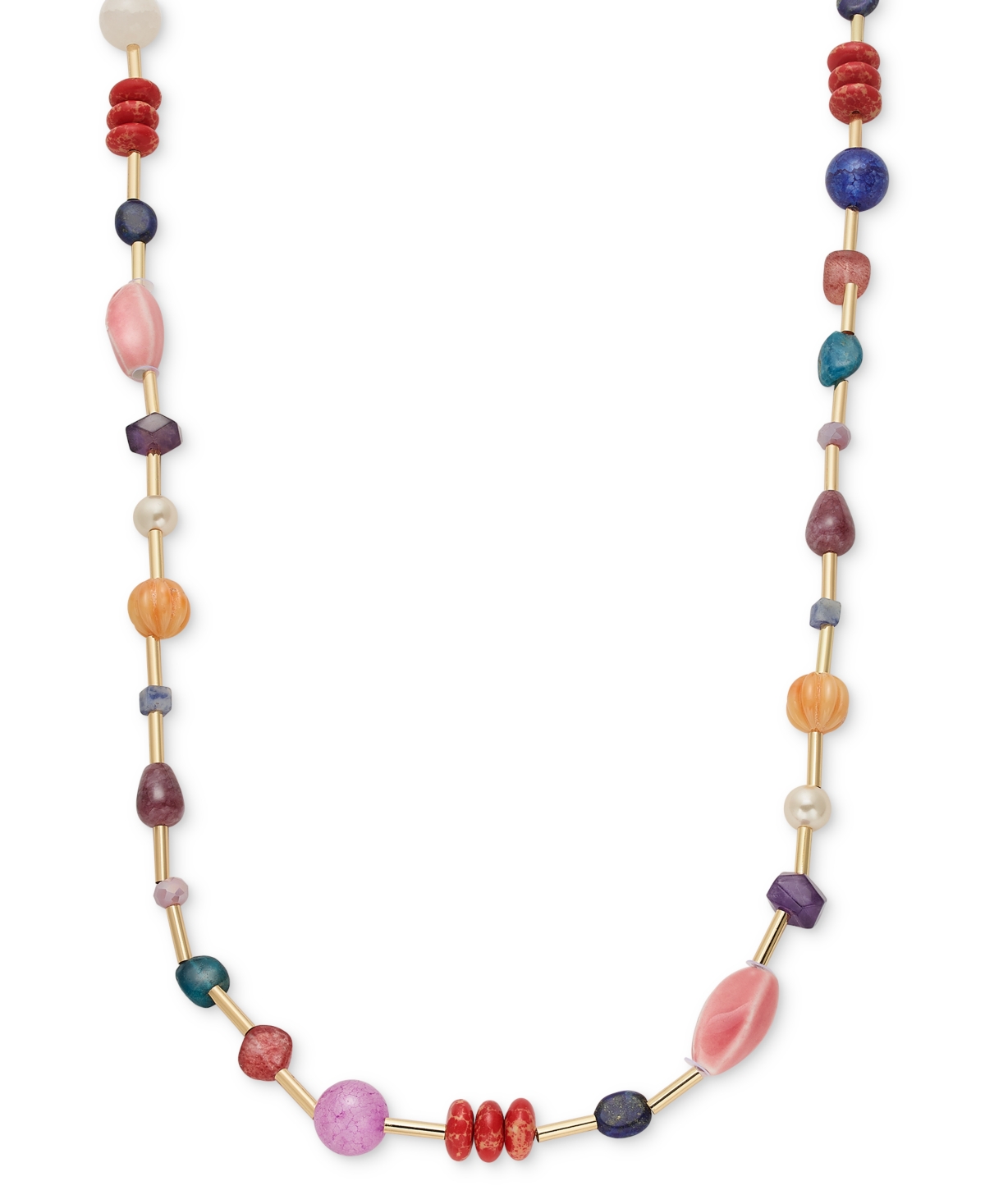 Gold-Tone Multi Bead Station Long Necklace, 42" + 3" extender, Created for Macy's - Brown