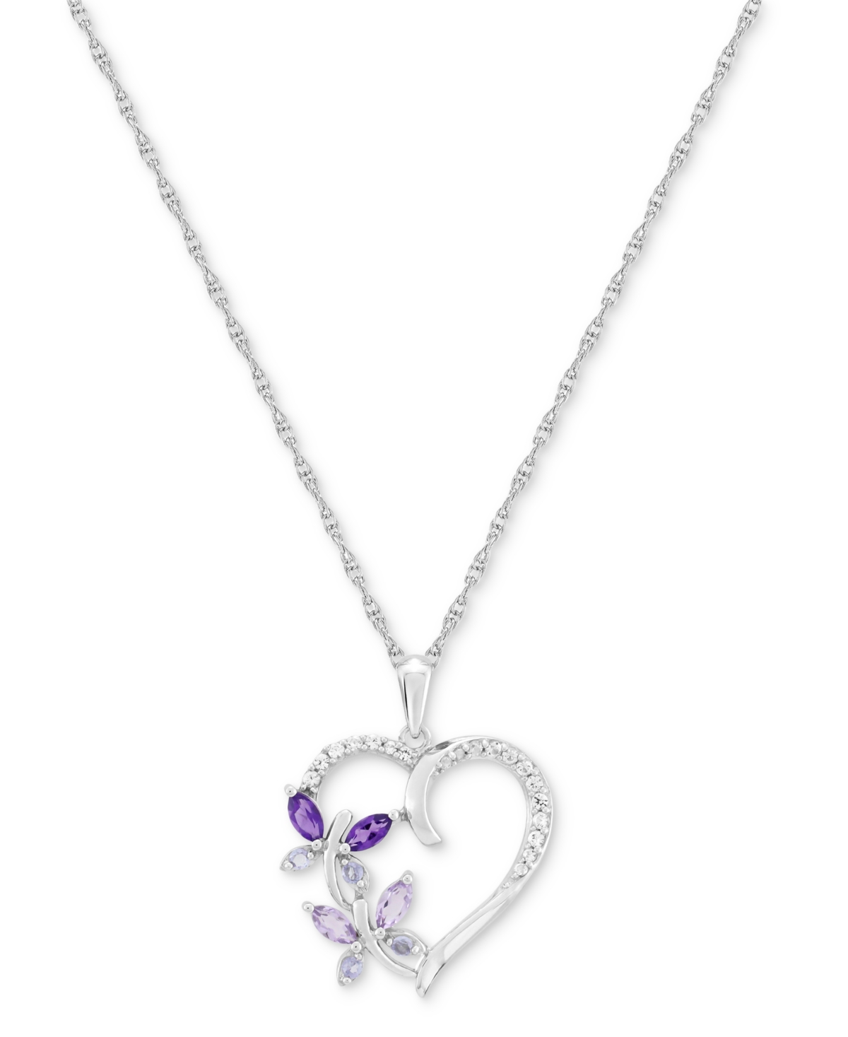 Multi-Gemstone Butterfly Heart 18" Pendant Necklace (1/2 ct. t.w.) in Sterling Silver (Also in Additional Gemstones) - Green