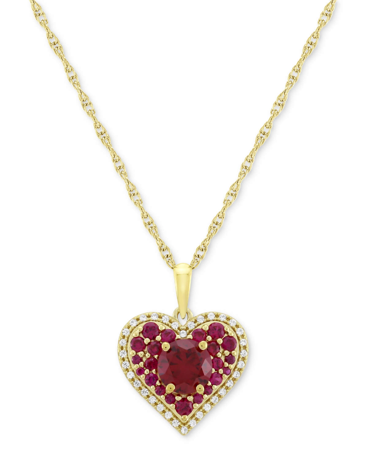 Lab-Grown Ruby (1-5/8 ct. t.w.) & Lab-Grown White Sapphire (1/10 ct. t.w.) 18" Pendant Necklace in 14k Gold-Plated Sterling Silver - Ruby