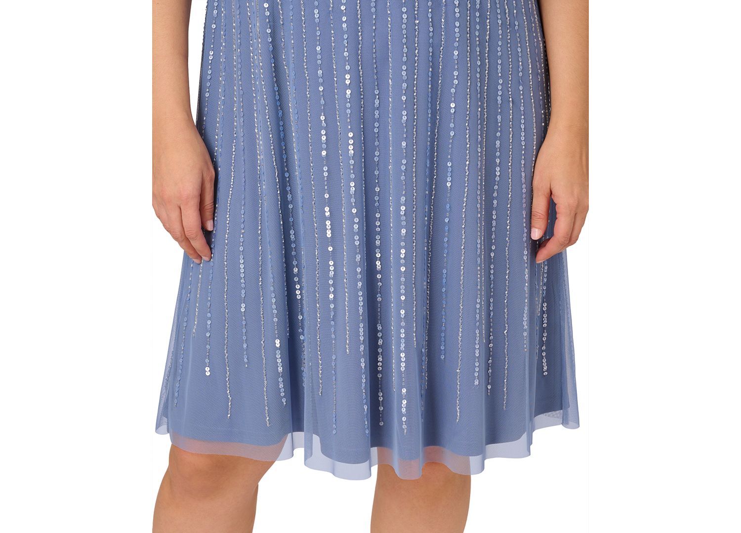 Plus Size Surplice-Neck Beaded Short Dress