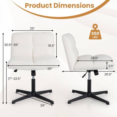 Cross Legged Office Chair Armless Office Desk Chair with Imitation Lamb Fleece