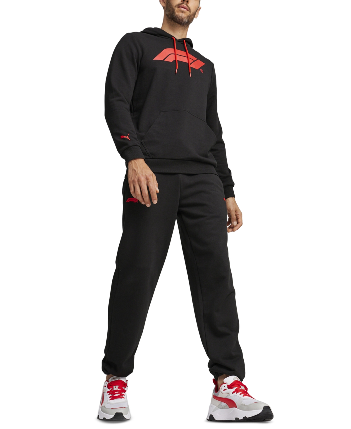Shop Puma Men's Ess F1 Regular-fit Logo-print Sweatpants In  Black