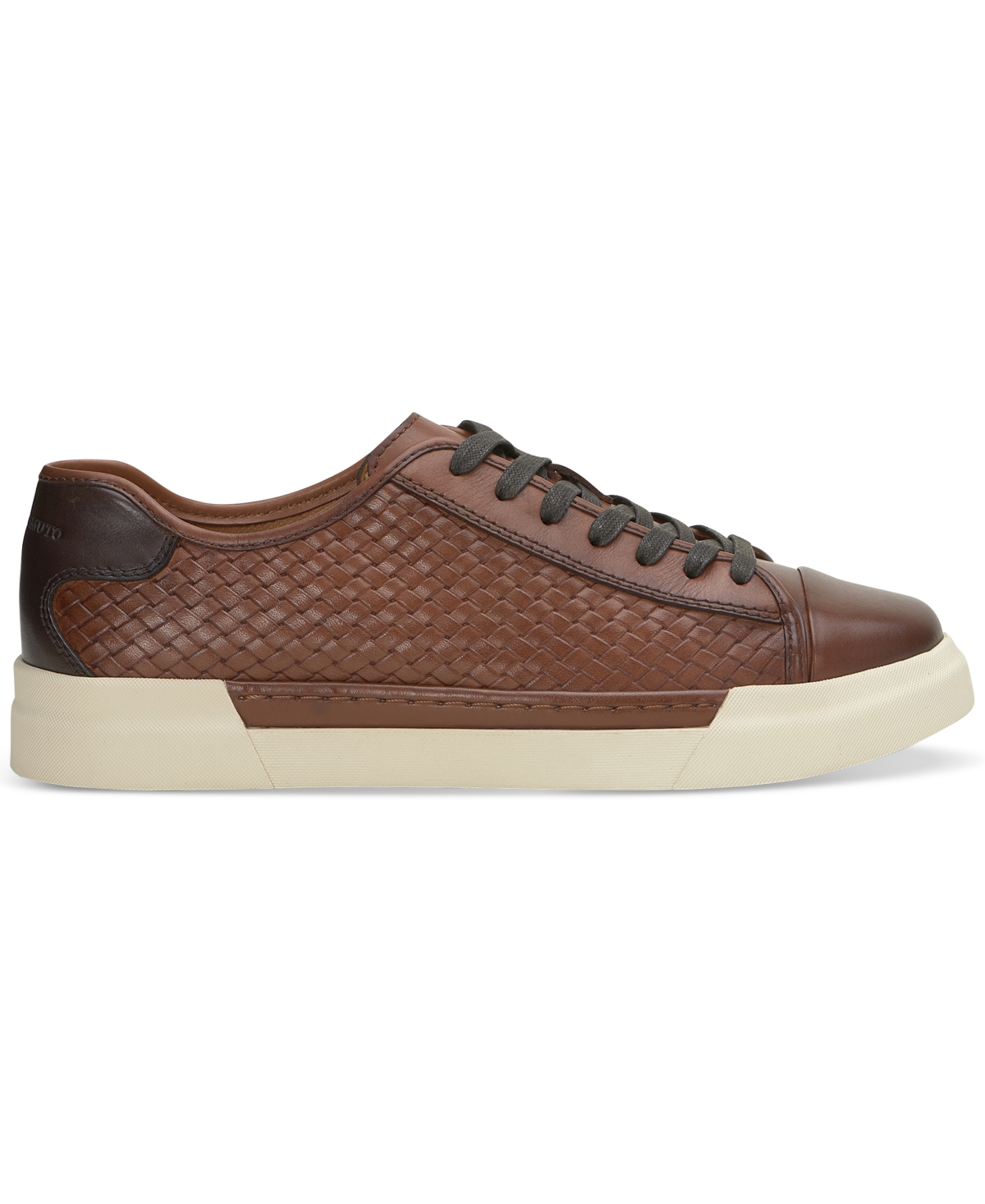 Vince Camuto Men's Raigan Leather Low-Top Woven Sneaker -Mocha