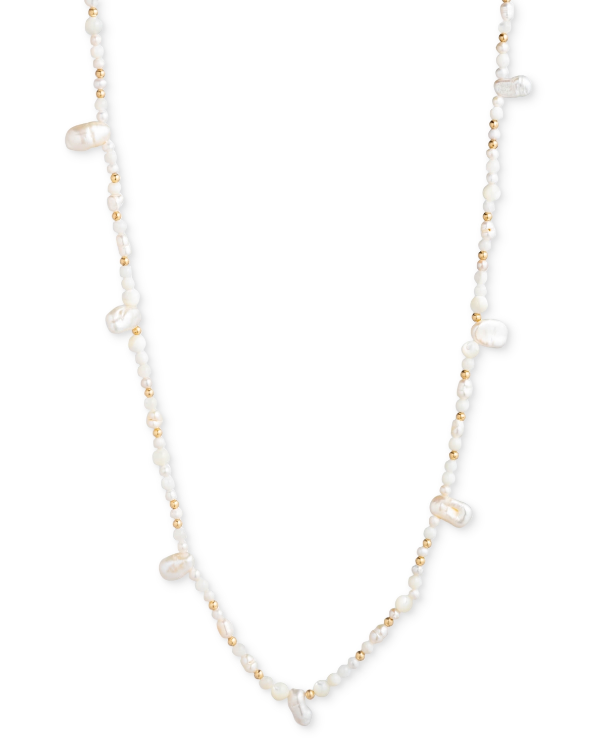 Gold-Tone Beaded Strand Necklace, 32" + 3" extender - Pearl