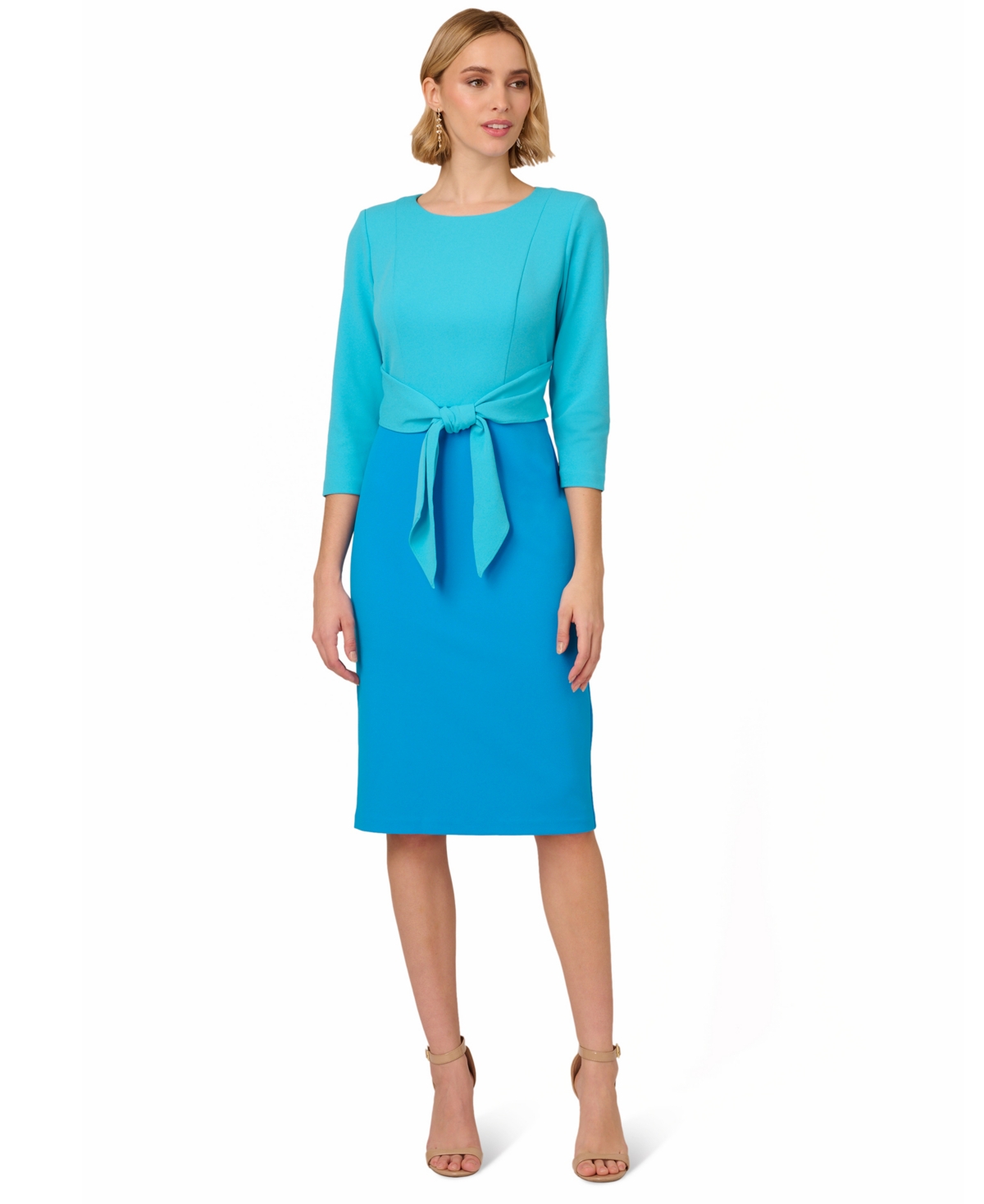 Shop Adrianna Papell Women's Colorblocked Tie-waist Midi Dress In Cerulean,azure
