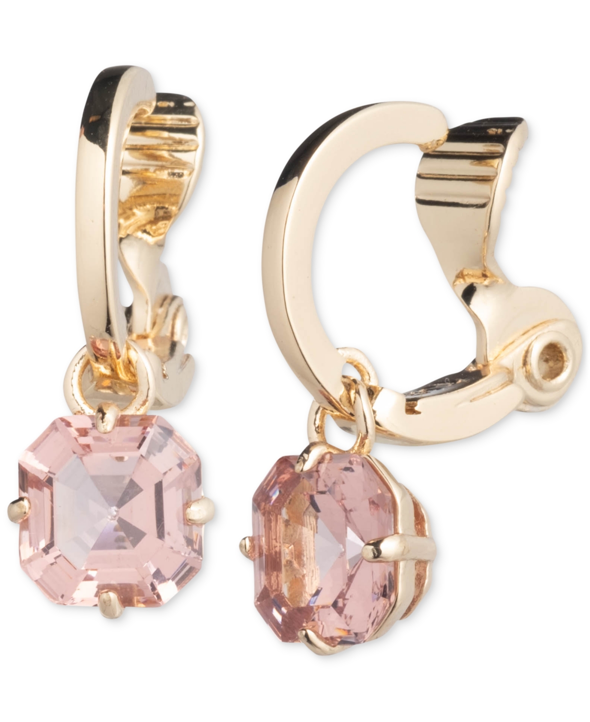 Shop Lauren Ralph Lauren Gold-tone Stone Charm Clip-on Huggie Hoop Earrings In Light Pink