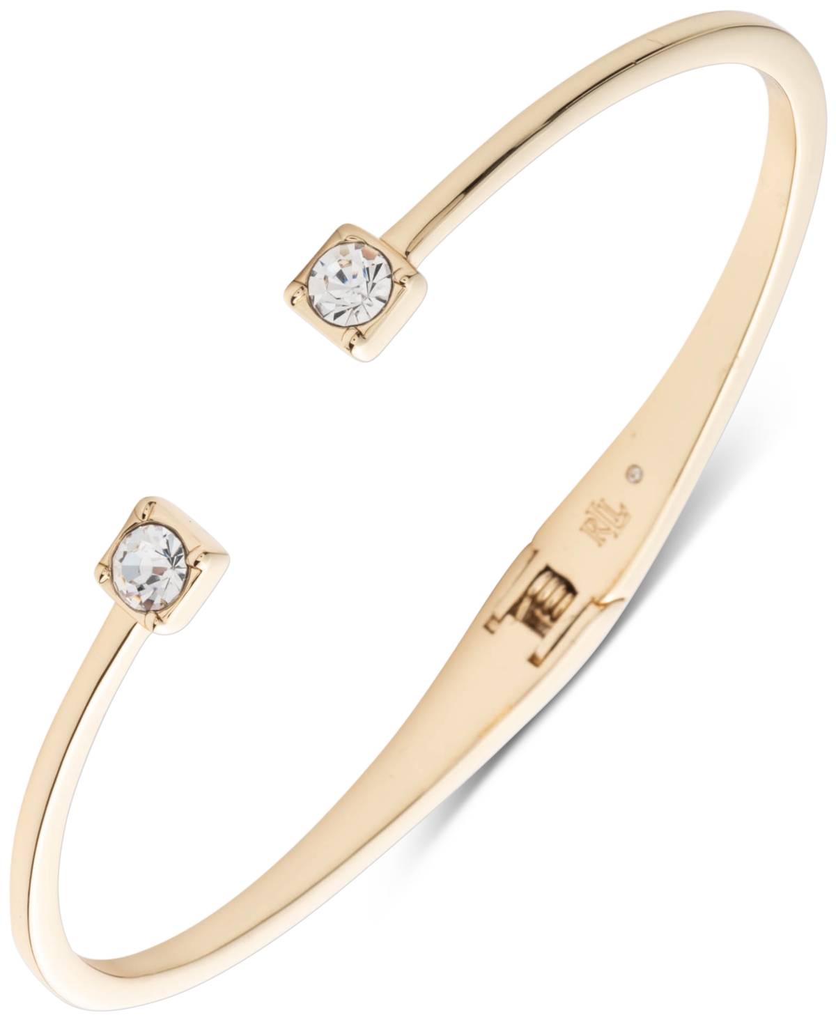 Shop Lauren Ralph Lauren Gold-tone Crystal Cuff Bracelet In Crystal Wh