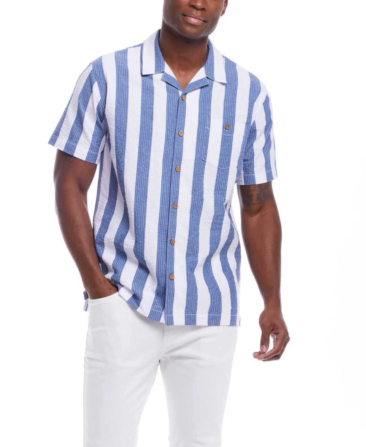 Shop Weatherproof Vintage Men's Short Sleeve Cotton Seersucker Shirt In Bright Cobalt