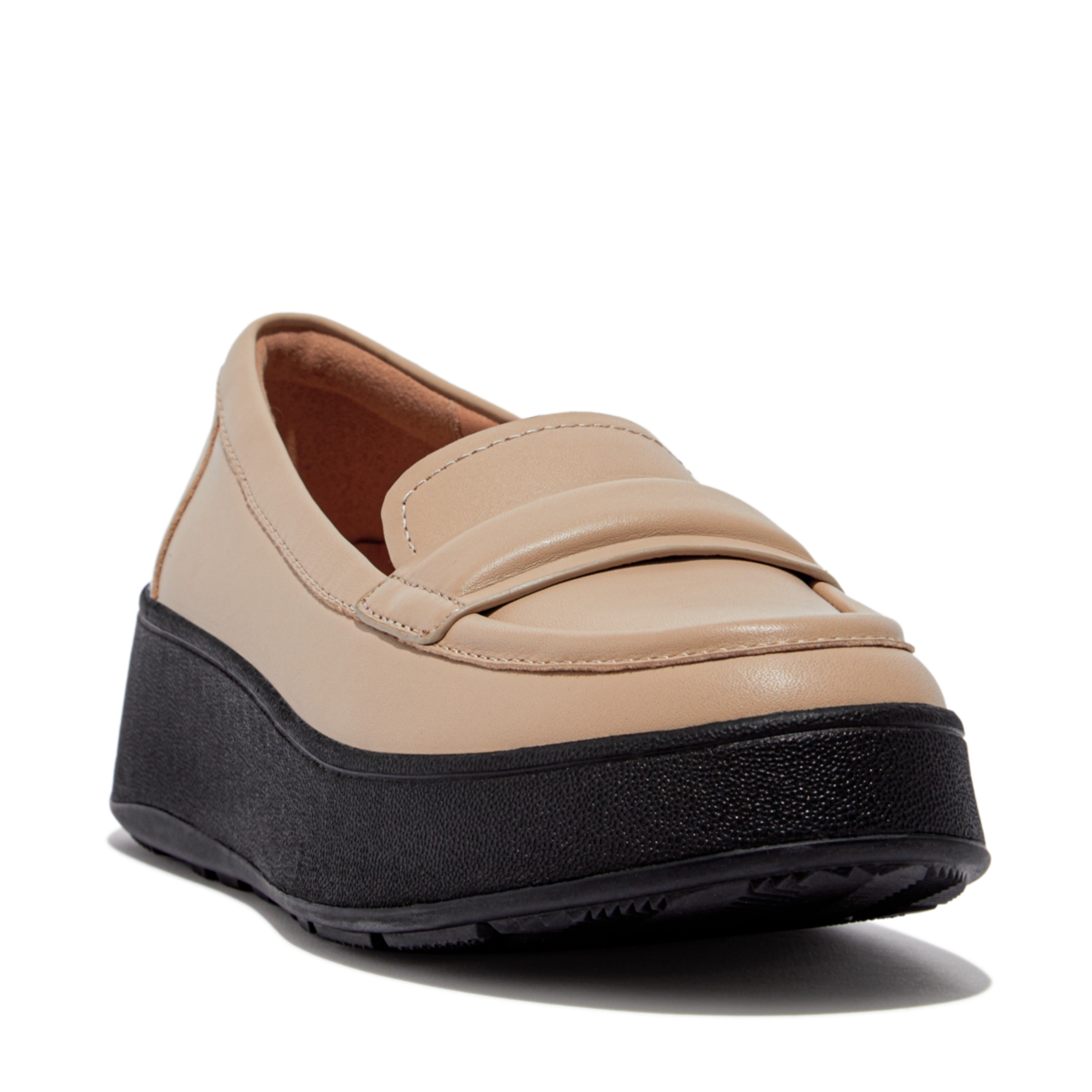 Shop Fitflop Women's F-mode Padded-detail Leather Flatform Loafers In Latte Beige,black