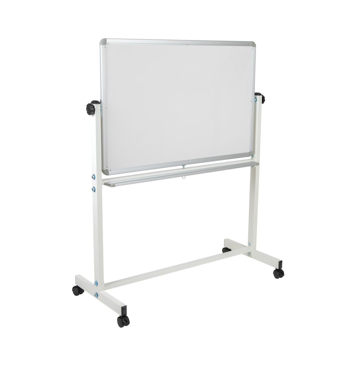 Double-Sided Mobile White Board Stand With Pen Tray - White