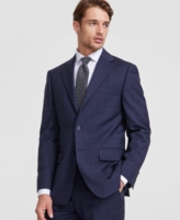 Calvin Klein Men's Slim-Fit Wool-Blend Stretch Plaid Suit Separate Jacket - Navy