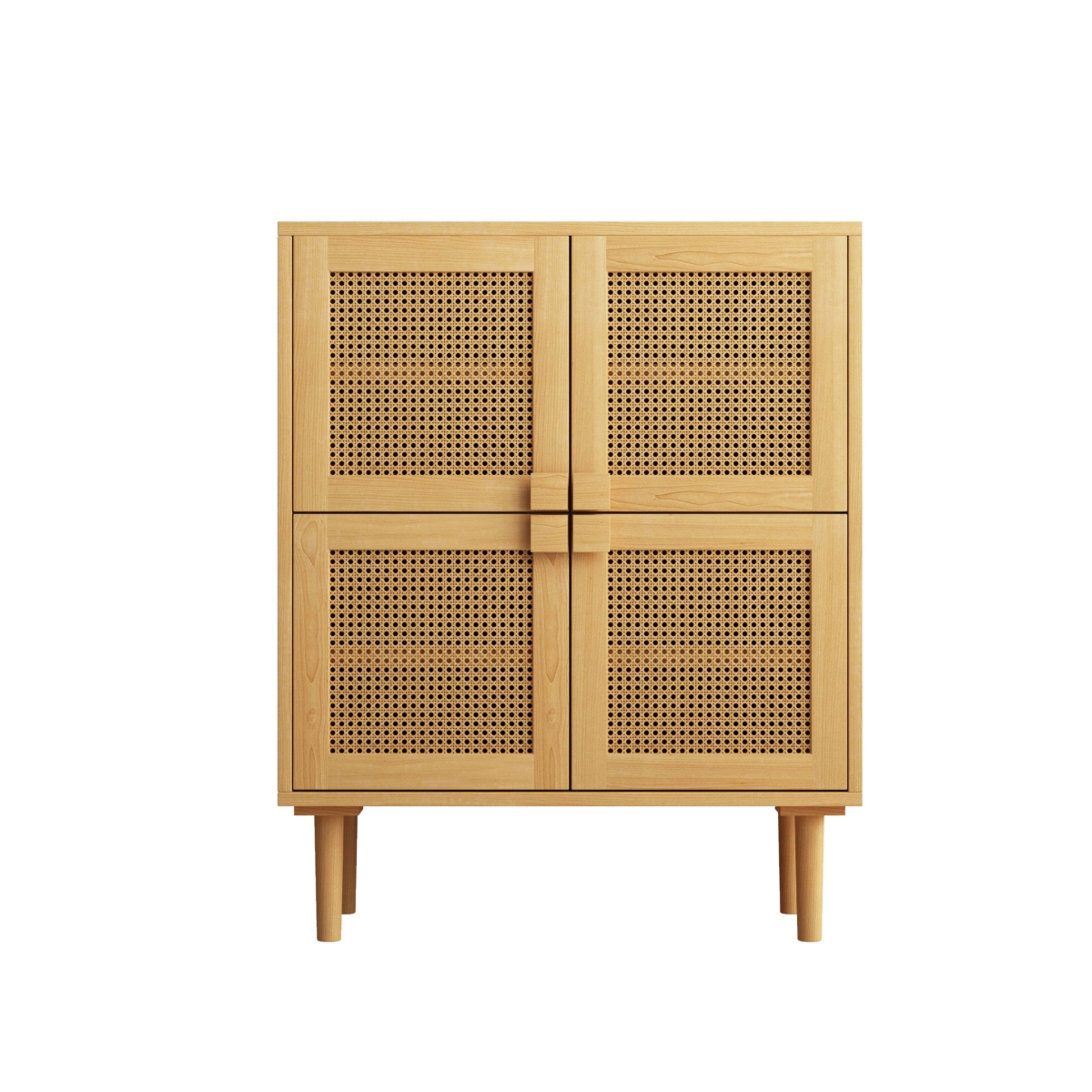 4-Doors Rattan Mesh Storage Cabinet, Shoe Cabinet With Eight Storage Spaces, For Entryway, Living Room, Hallway (Natural) - Natural