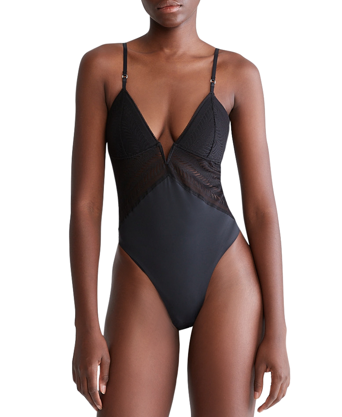 Shop Calvin Klein Women's Sculpt Lace Thong Bodysuit Qf7551 In Black
