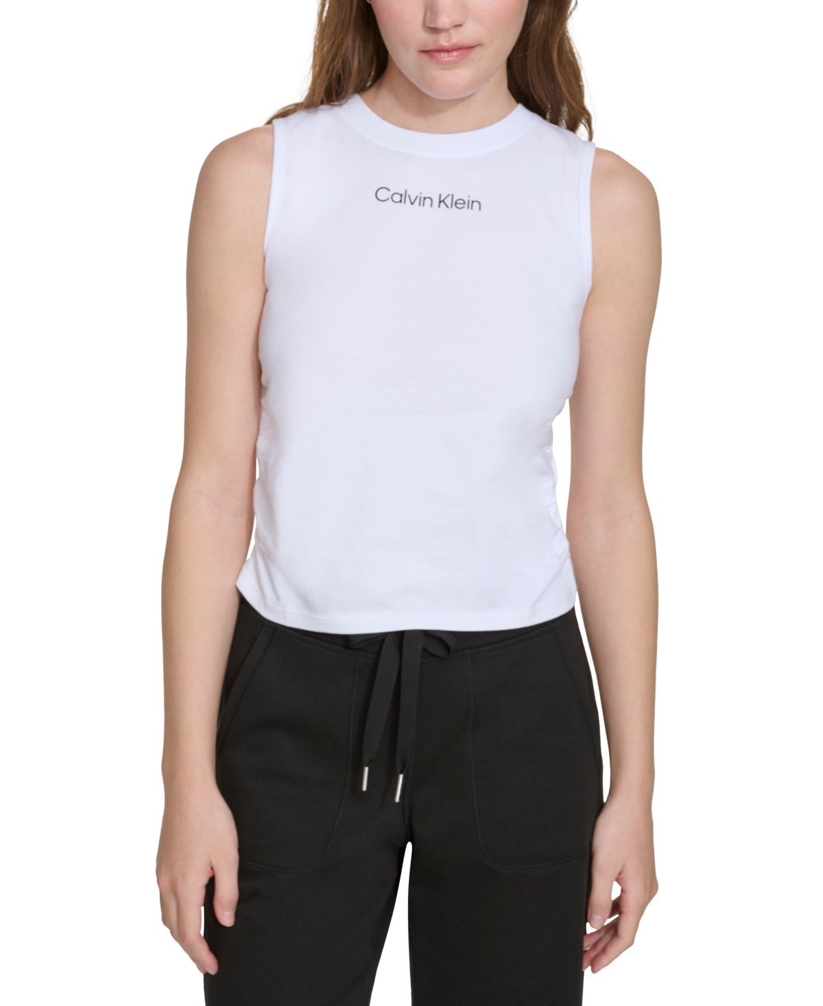 Women's Ruched Crewneck Logo Tank Top - Blue Surf