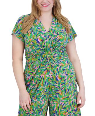 Vince Camuto Plus Size Twist-Front Wide-Leg Jumpsuit