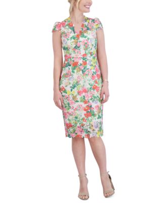 Eliza J - Women's Floral V-Neck Cap-Sleeve Sheath Dress