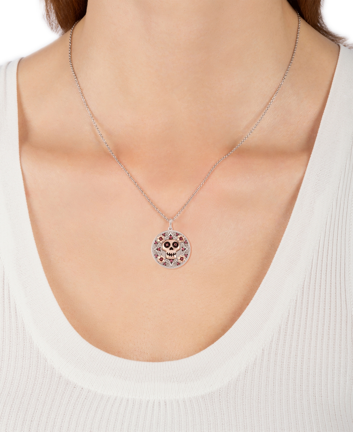 Disney Wonder Fine Jewelry Rhodolite Coco-Inspired Skull & Flower Disc 18