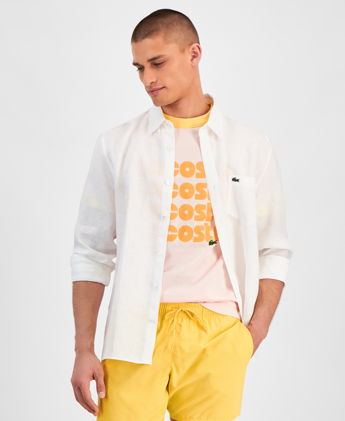 Lacoste Men's Regular-Fit Linen Shirt - 001 White
