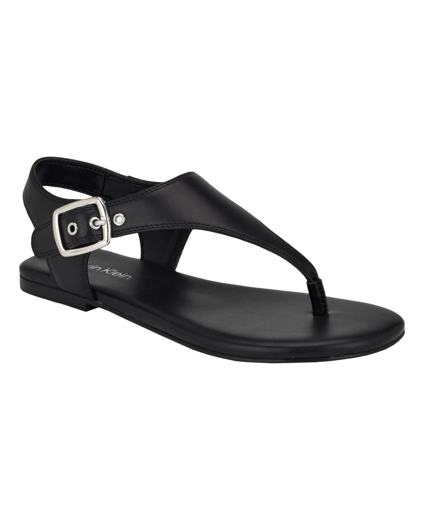 Женские сандалии Calvin Klein Moraca Buckle T-Strap Flat, цвет: Чёрный — фото 1