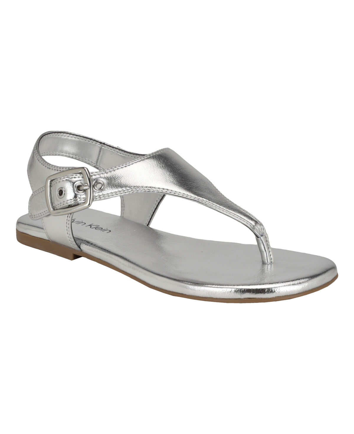 Shop Calvin Klein Women's Moraca Round Toe Flat Casual Thong Sandals In Silver - Manmade