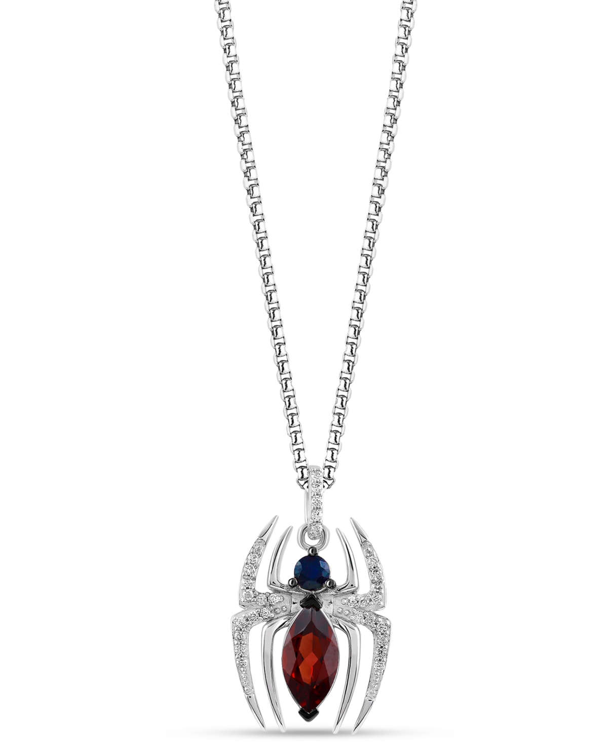 Wonder Fine Jewelry Garnet (1-1/10 Ct. T.w.) Sapphire (1/6 Ct. T.w.) & Diamond (1/10 Ct. T.w.) Spiderman 18" Pendant Nec In Sterling Silver
